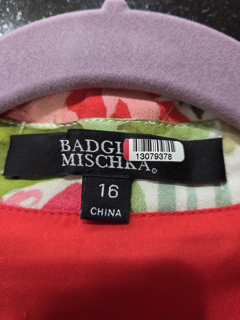 Badgley Mischka Tropical Floral V-Neck Midi Dress in Green and Red - Size 16 - Picture 8 of 12
